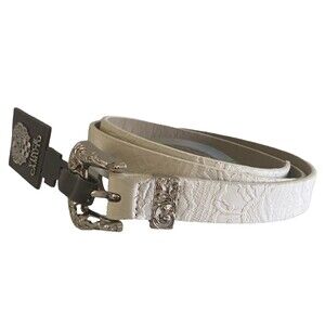 NWT Vince Camuto Women's Belt Embroidered White‎ Silver Buckle Size Large